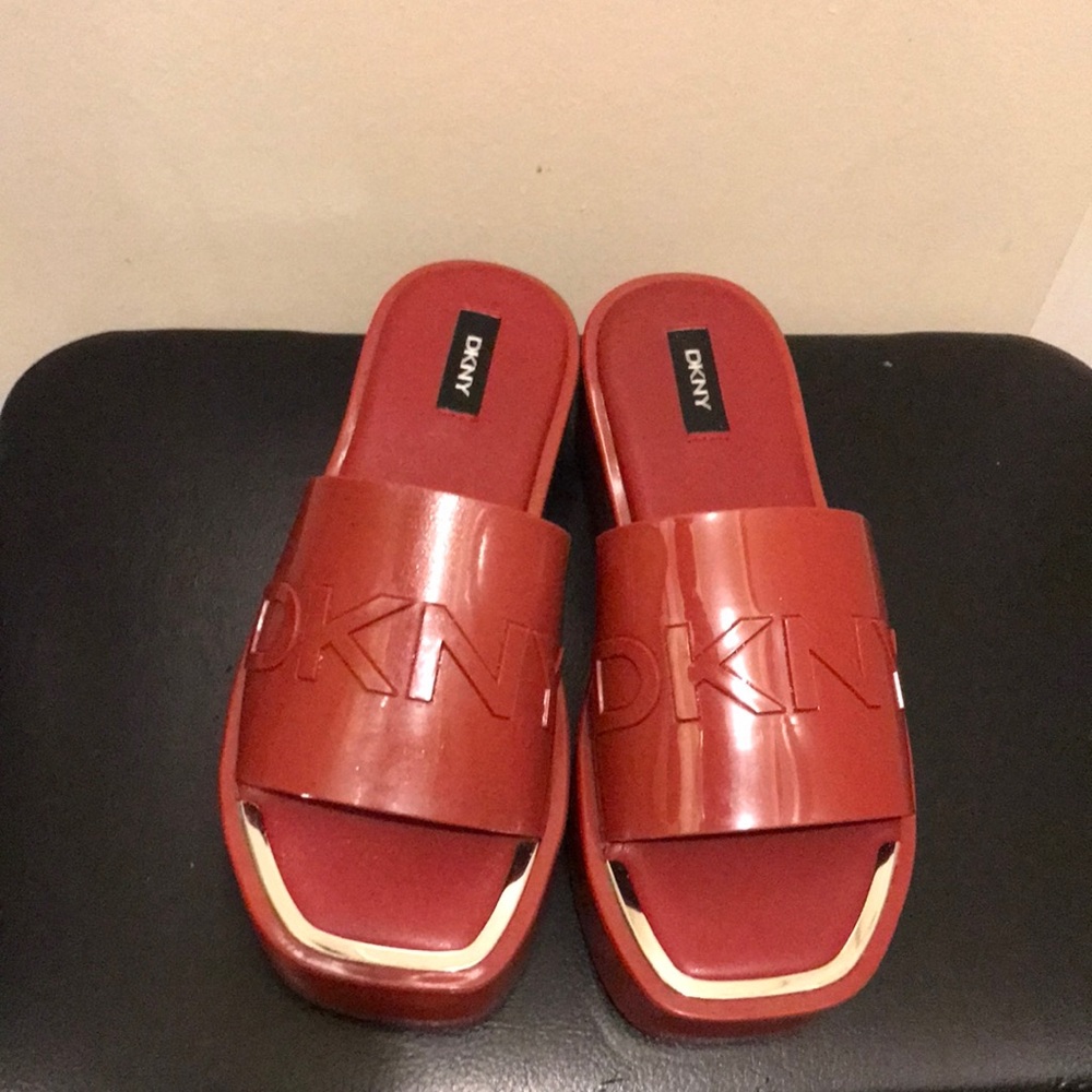 DKNY Red Slide Sandals Size 8m. EUC